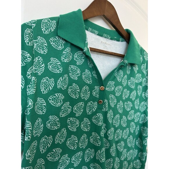 Kim Rogers Womens Polo Shirt Extra Large Kelly Green Leaf Gold Buttons Preppy - Picture 2 of 10